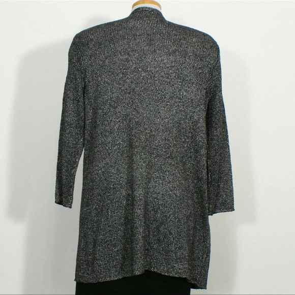 EILEEN FISHER Platinum Gray Linen Blend Shimmer Long Cardigan - Picture 3 of 16